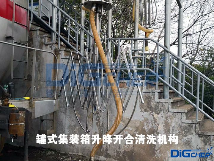 罐(guàn)式集裝箱升降開合清洗(xǐ)機構